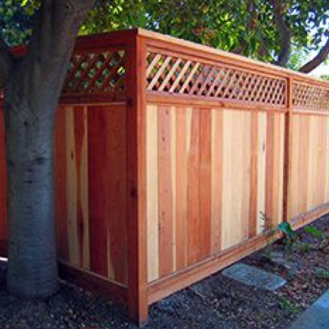 Brand new all wooden fence in the backyard of a house